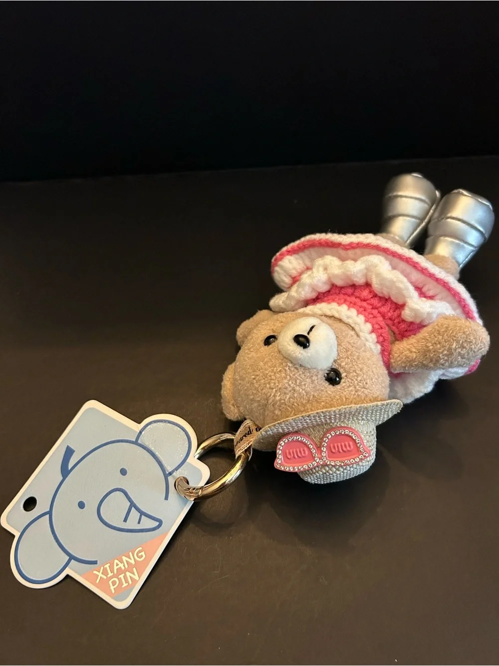 PREMIUM Plush Bear 🐻 Bag or Backpack 🎒 Charm in Pink and Cream with Gold Clasp